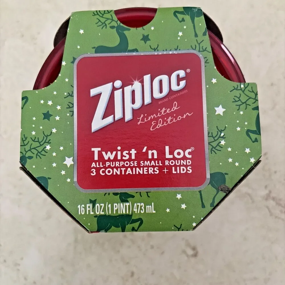 Ziploc Twist n Lock Loc 3pk Limited Edition 16oz round container red lid 817961